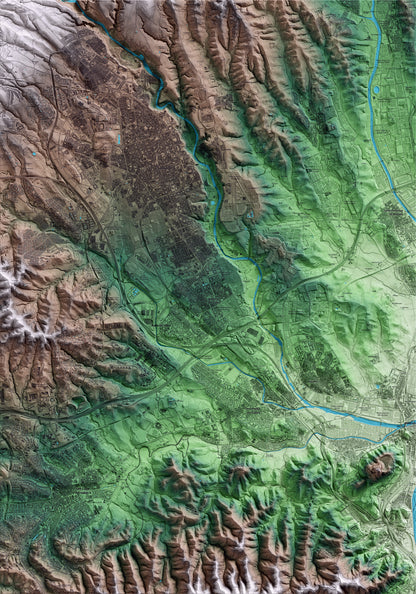 Mapa artístico del relieve de Barberà del Vallès, al Vallès Occidental, con 15 km de entorno y base topográfica ICGC