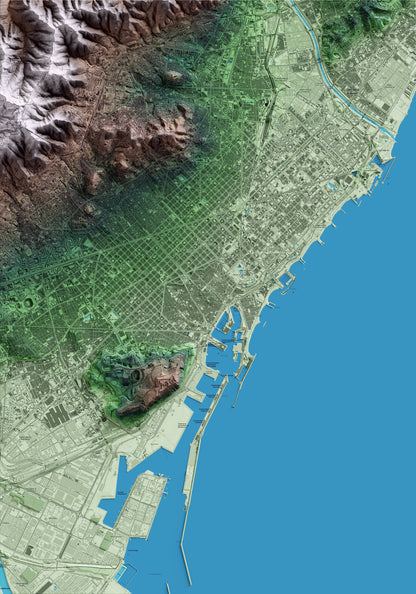 Mapa artístico del relieve de Barcelona, al Barcelonès, con 15 km de entorno y base topográfica ICGC