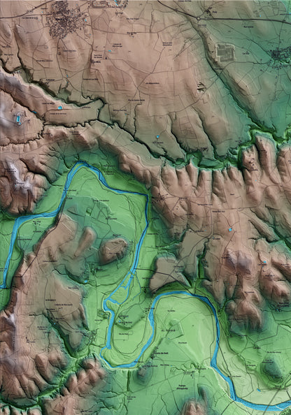 Mapa artístico del relieve de Bàscara, al Alt Empordà, con 15 km de entorno y base topográfica ICGC. Detalle de la zona superior izquierda.