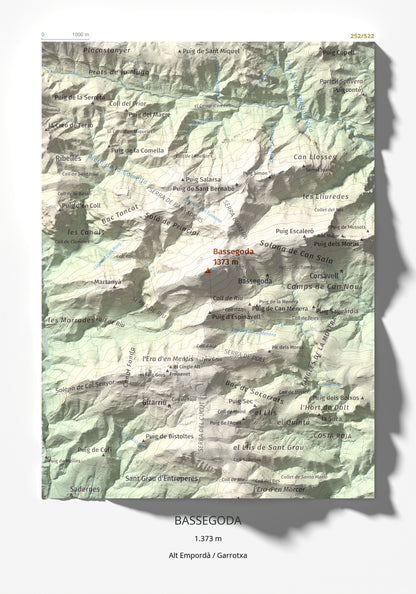 Mapa de relieve de Bassegoda, 1373 m, Alt Empordà · Garrotxa, lámina 100 Cims de Trobart 21 × 30 cm.