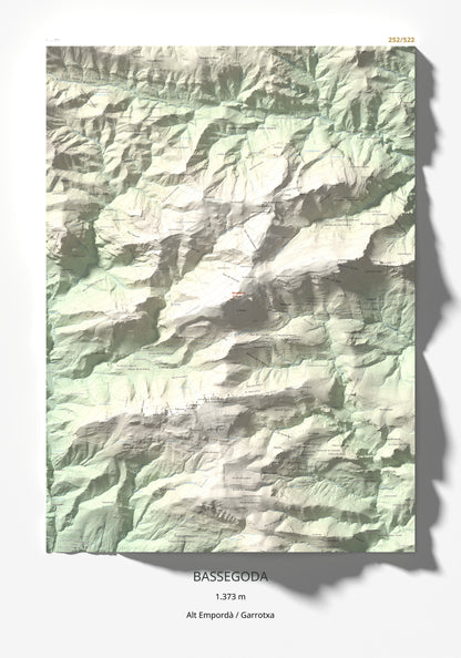 Mapa de relieve de Bassegoda, 1373 m, Alt Empordà · Garrotxa, lámina 100 Cims de Trobart 70 × 100 cm.