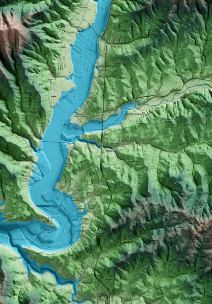 Mapa artístico del relieve de Bassella, al Alt Urgell, con 15 km de entorno y base topográfica ICGC. Detalle de la zona central.