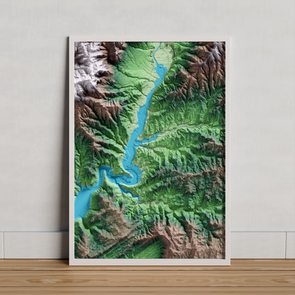 Mapa artístico del relieve de Bassella, al Alt Urgell, con 15 km de entorno y base topográfica ICGC. Presentación enmarcada.