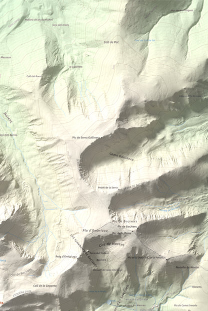 Mapa de relieve de Bastiments, 2881 m, Conflent · Ripollès, lámina 100 Cims de Trobart. Detalle de la zona superior derecha. 61 × 91 cm.