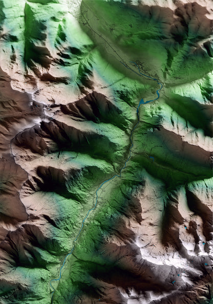 Mapa artístico del relieve de Bausen, al Aran, con 15 km de entorno y base topográfica ICGC
