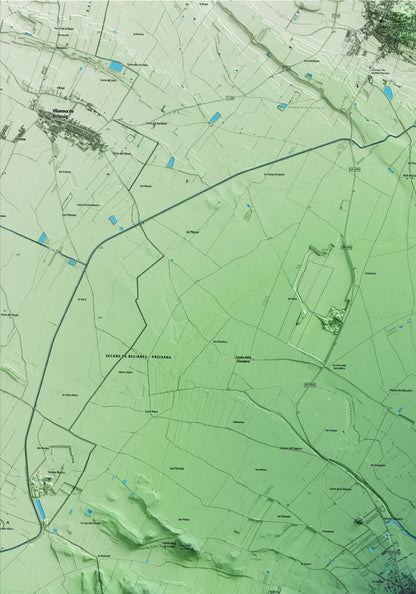 Mapa artístico del relieve de Belianes, al Urgell, con 15 km de entorno y base topográfica ICGC. Detalle de la zona superior izquierda.