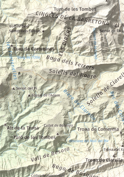 Mapa de relieve de Bellmunt, 1248 m, Osona, lámina 100 Cims de Trobart. Detalle de la zona superior izquierda. 21 × 30 cm.