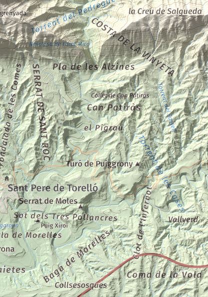 Mapa de relieve de Bellmunt, 1248 m, Osona, lámina 100 Cims de Trobart. Detalle de la zona inferior derecha. 21 × 30 cm.