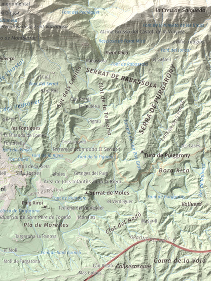 Mapa de relieve de Bellmunt, 1248 m, Osona, lámina 100 Cims de Trobart. Detalle de la zona inferior derecha. 30 × 40 cm.