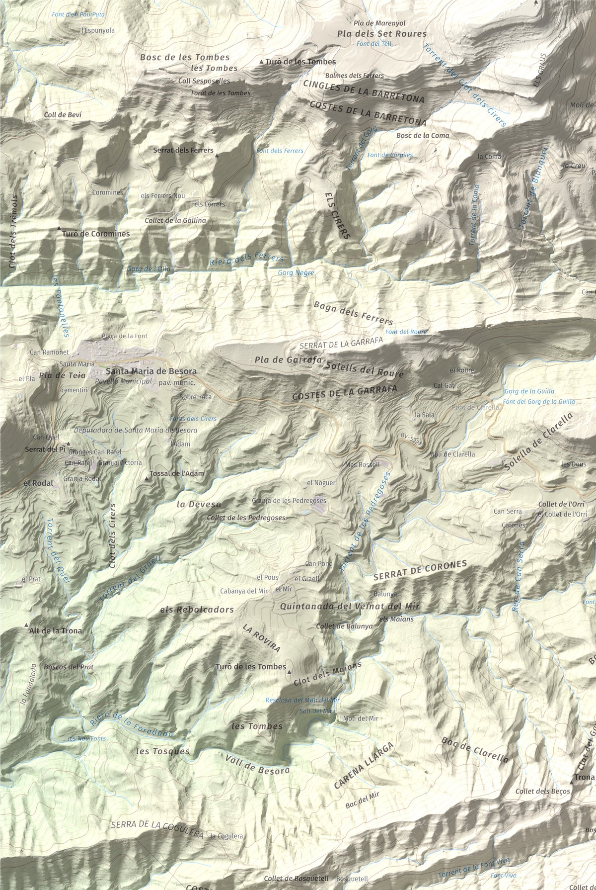 Mapa de relieve de Bellmunt, 1248 m, Osona, lámina 100 Cims de Trobart. Detalle de la zona superior izquierda. 61 × 91 cm.
