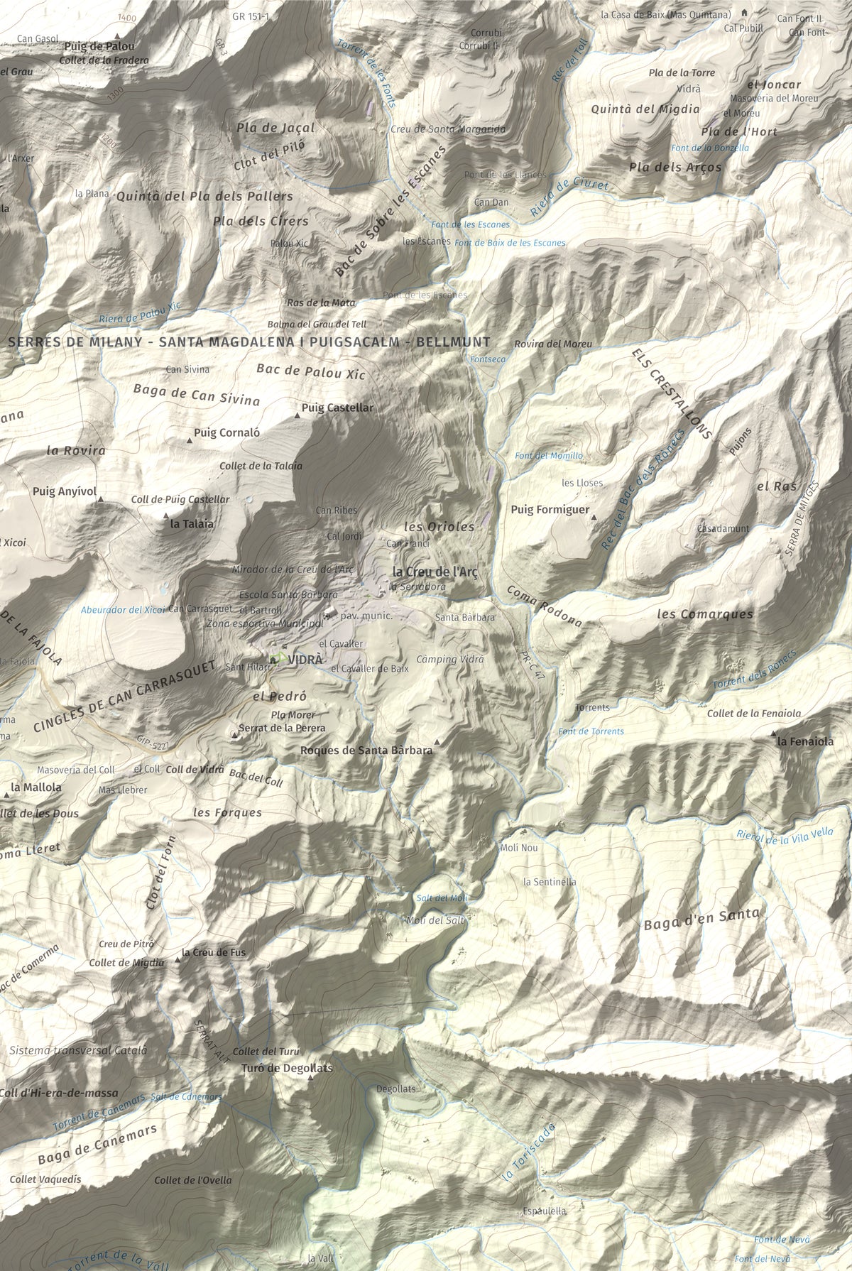Mapa de relieve de Bellmunt, 1248 m, Osona, lámina 100 Cims de Trobart. Detalle de la zona superior derecha. 61 × 91 cm.