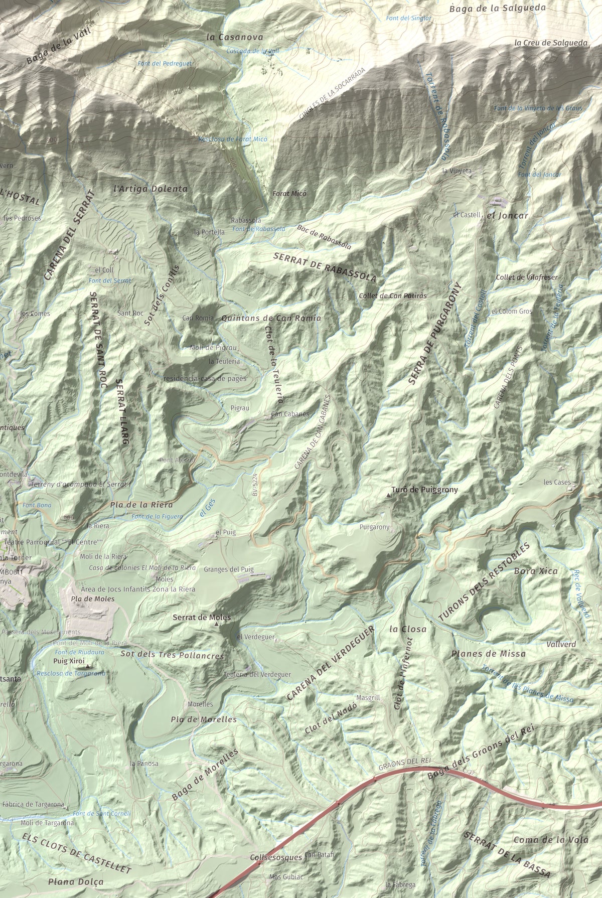 Mapa de relieve de Bellmunt, 1248 m, Osona, lámina 100 Cims de Trobart. Detalle de la zona inferior derecha. 61 × 91 cm.