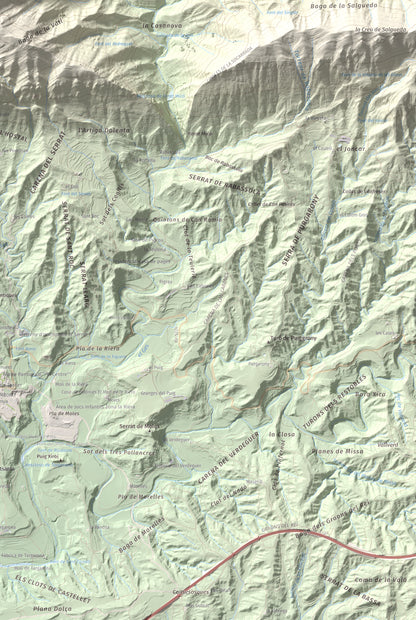 Mapa de relieve de Bellmunt, 1248 m, Osona, lámina 100 Cims de Trobart. Detalle de la zona inferior derecha. 61 × 91 cm.