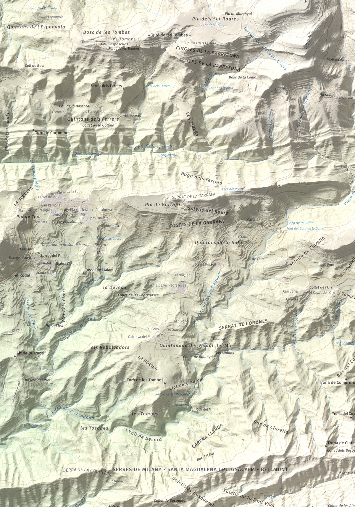 Mapa de relieve de Bellmunt, 1248 m, Osona, lámina 100 Cims de Trobart. Detalle de la zona superior izquierda. 70 × 100 cm.