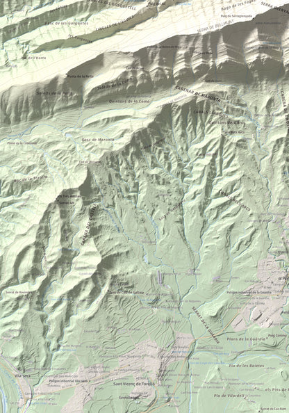 Mapa de relieve de Bellmunt, 1248 m, Osona, lámina 100 Cims de Trobart. Detalle de la zona inferior izquierda. 70 × 100 cm.