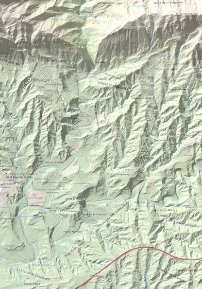 Mapa de relieve de Bellmunt, 1248 m, Osona, lámina 100 Cims de Trobart. Detalle de la zona inferior derecha. 70 × 100 cm.
