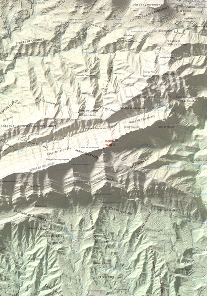 Mapa de relieve de Bellmunt, 1248 m, Osona, lámina 100 Cims de Trobart. Detalle de la zona central. 70 × 100 cm.