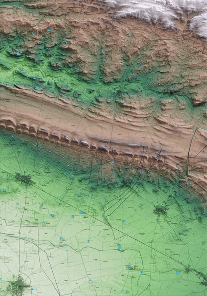 Mapa artístico del relieve de Bellmunt d'Urgell, a la Noguera, con 15 km de entorno y base topográfica ICGC