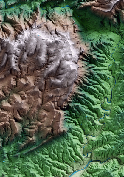 Mapa artístico del relieve de Bellmunt del Priorat, al Priorat, con 15 km de entorno y base topográfica ICGC. Detalle de la zona superior izquierda.
