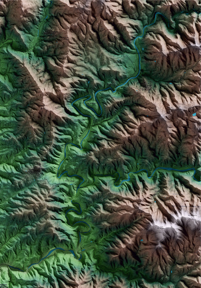 Mapa artístico del relieve de Bellmunt del Priorat, al Priorat, con 15 km de entorno y base topográfica ICGC. Detalle de la zona superior derecha.