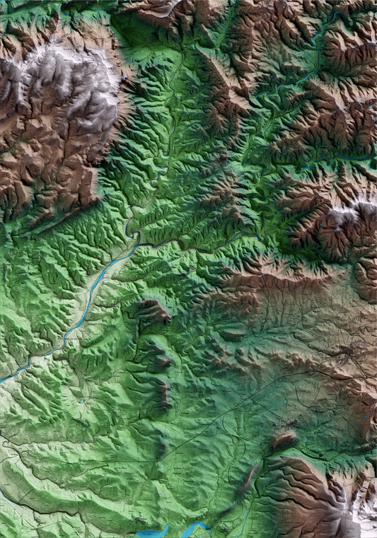 Mapa artístico del relieve de Bellmunt del Priorat, al Priorat, con 15 km de entorno y base topográfica ICGC