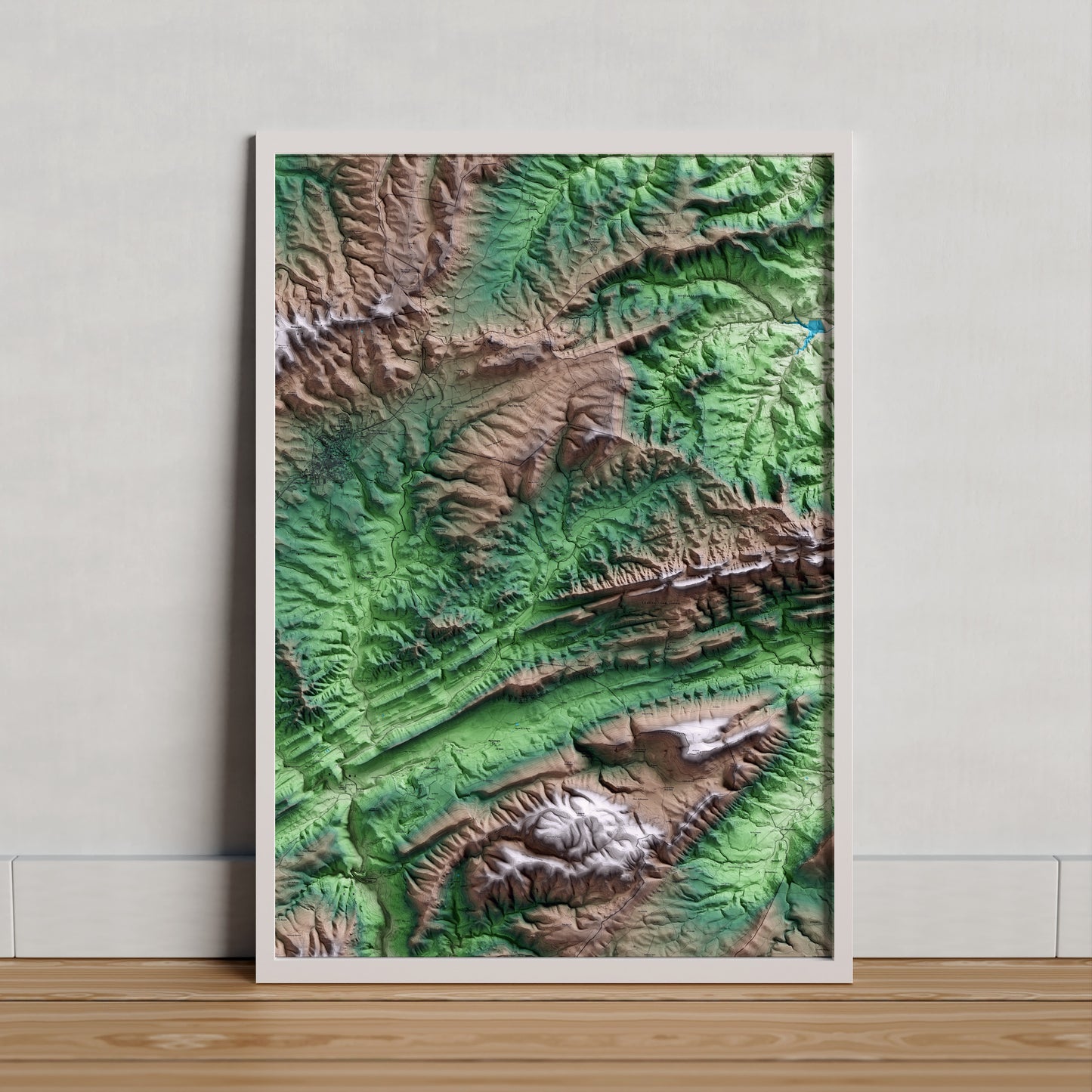 Mapa artístico del relieve de Bellprat, al Anoia, con 15 km de entorno y base topográfica ICGC. Presentación enmarcada.