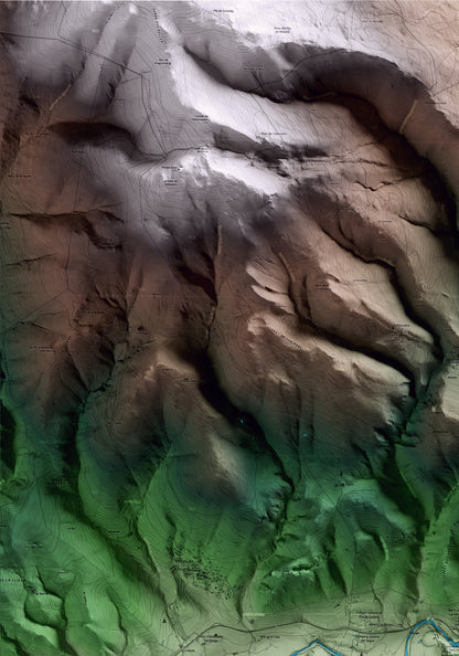 Mapa artístico del relieve de Bellver de Cerdanya, a la Cerdanya, con 15 km de entorno y base topográfica ICGC. Detalle de la zona superior izquierda.