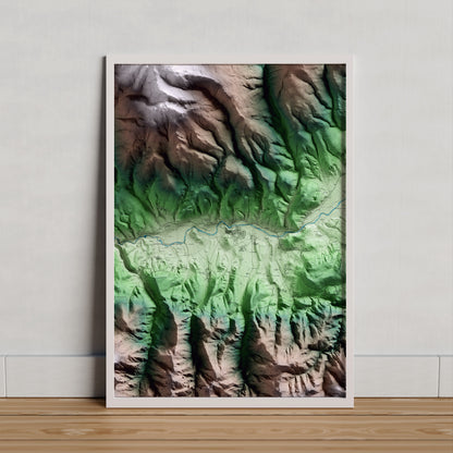 Mapa artístico del relieve de Bellver de Cerdanya, a la Cerdanya, con 15 km de entorno y base topográfica ICGC. Presentación enmarcada.
