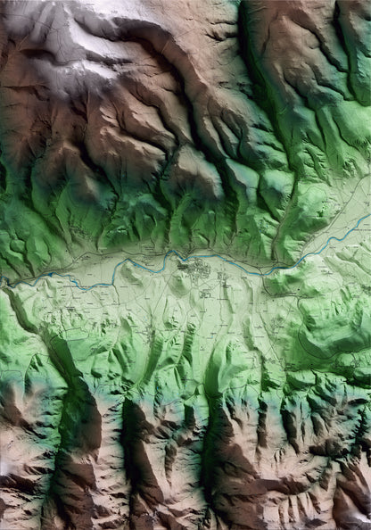 Mapa artístico del relieve de Bellver de Cerdanya, a la Cerdanya, con 15 km de entorno y base topográfica ICGC
