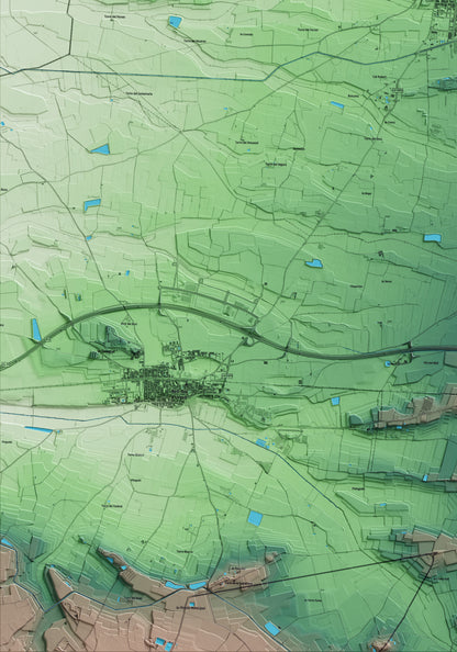 Mapa artístico del relieve de Bellvís, en el Pla d'Urgell, con 15 km de entorno y base topográfica ICGC. Detalle de la zona inferior izquierda.