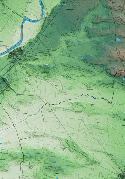 Mapa artístico del relieve de Bellvís, en el Pla d'Urgell, con 15 km de entorno y base topográfica ICGC. Detalle de la zona superior izquierda.