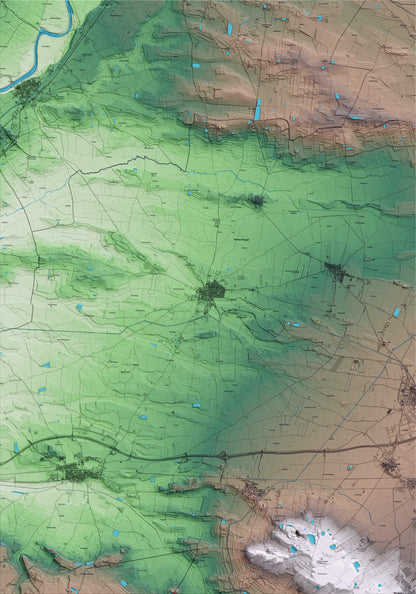 Mapa artístico del relieve de Bellvís, en el Pla d'Urgell, con 15 km de entorno y base topográfica ICGC
