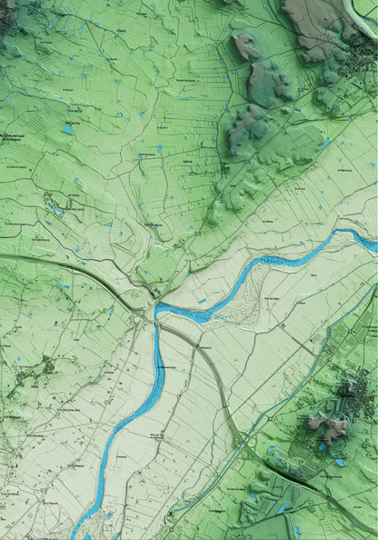 Mapa artístico del relieve de Benavent de Segrià, al Segrià, con 15 km de entorno y base topográfica ICGC. Detalle de la zona inferior derecha.