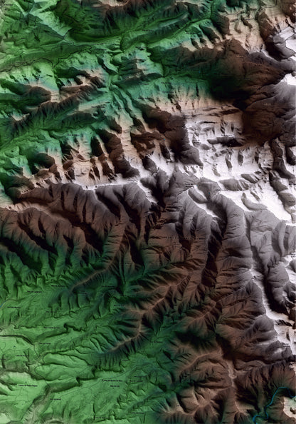 Mapa artístico del relieve de Benifallet, al Baix Ebre, con 15 km de entorno y base topográfica ICGC. Detalle de la zona inferior derecha.