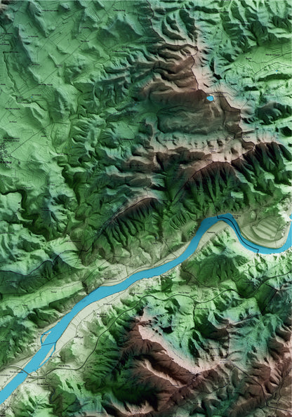 Mapa artístico del relieve de Benifallet, al Baix Ebre, con 15 km de entorno y base topográfica ICGC. Detalle de la zona superior derecha.