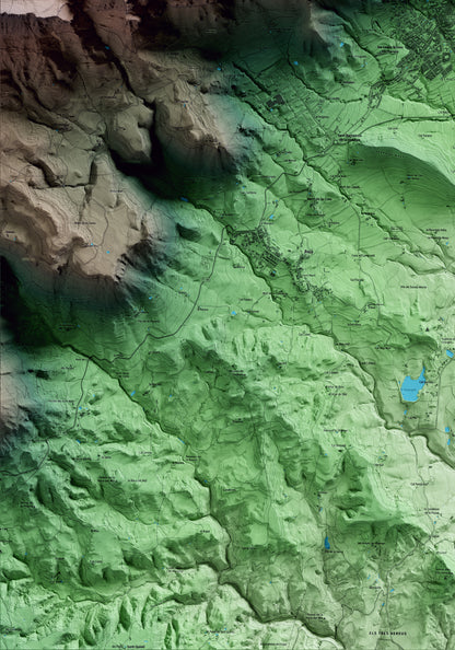 Mapa artístico del relieve de Berga, al Berguedà, con 15 km de entorno y base topográfica ICGC. Detalle de la zona inferior izquierda.
