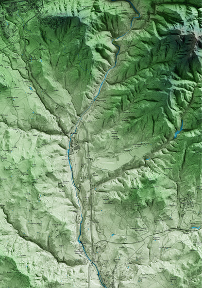 Mapa artístico del relieve de Berga, al Berguedà, con 15 km de entorno y base topográfica ICGC. Detalle de la zona inferior derecha.