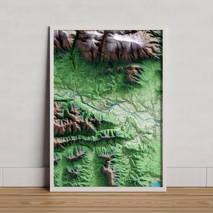 Mapa artístico del relieve de Besalú, a la Garrotxa, con 15 km de entorno y base topográfica ICGC. Presentación enmarcada.