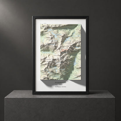 Mapa de relieve de Besiberri Nord, 3008 m, Alta Ribagorça · Val d'Aran, lámina 100 Cims de Trobart. Presentación enmarcada. 21 × 30 cm.