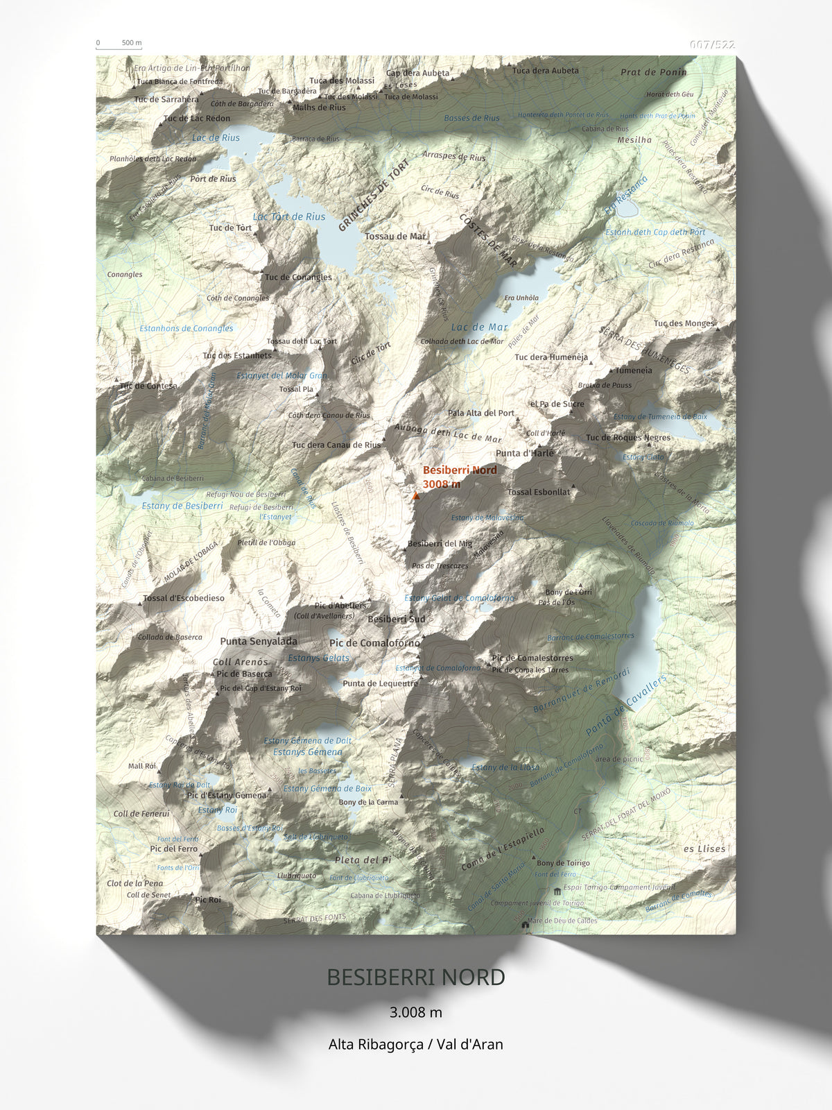 Mapa de relieve de Besiberri Nord, 3008 m, Alta Ribagorça · Val d'Aran, lámina 100 Cims de Trobart 30 × 40 cm.