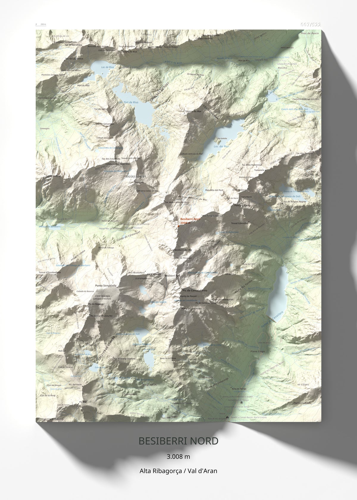 Mapa de relieve de Besiberri Nord, 3008 m, Alta Ribagorça · Val d'Aran, lámina 100 Cims de Trobart 50 × 70 cm.