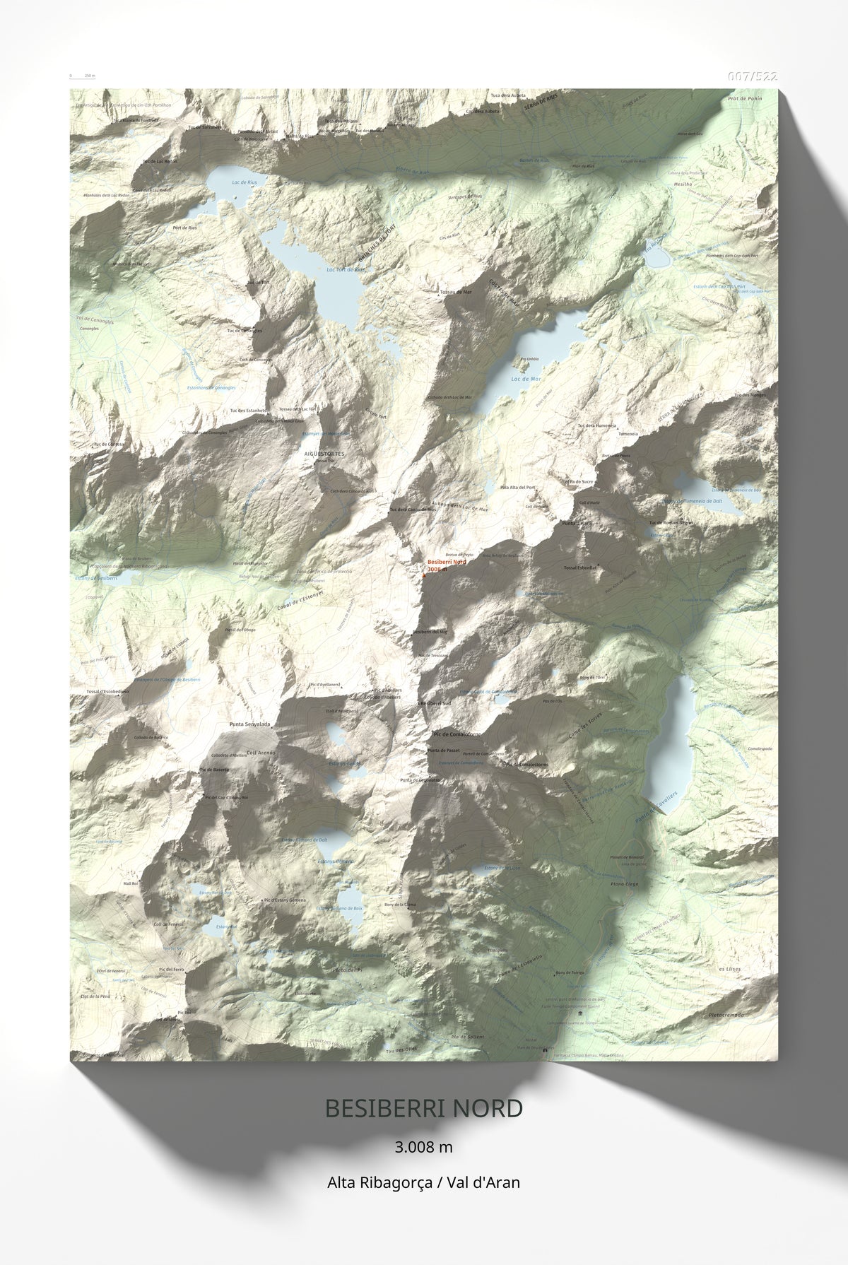 Mapa de relieve de Besiberri Nord, 3008 m, Alta Ribagorça · Val d'Aran, lámina 100 Cims de Trobart 61 × 91 cm.