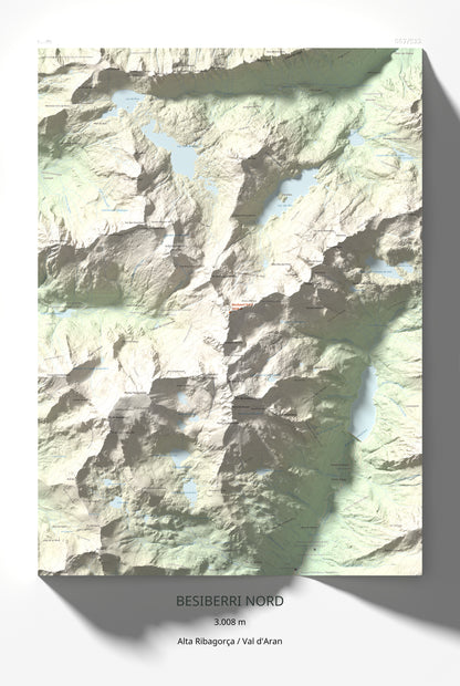 Mapa de relieve de Besiberri Nord, 3008 m, Alta Ribagorça · Val d'Aran, lámina 100 Cims de Trobart 61 × 91 cm.