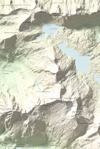 Mapa de relieve de Besiberri Nord, 3008 m, Alta Ribagorça · Val d'Aran, lámina 100 Cims de Trobart. Detalle de la zona superior izquierda. 61 × 91 cm.