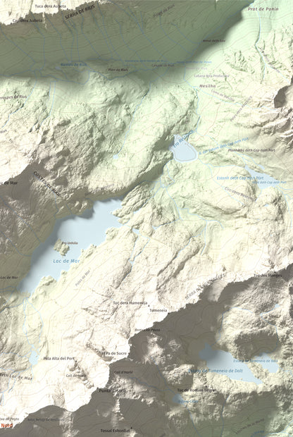 Mapa de relieve de Besiberri Nord, 3008 m, Alta Ribagorça · Val d'Aran, lámina 100 Cims de Trobart. Detalle de la zona superior derecha. 61 × 91 cm.