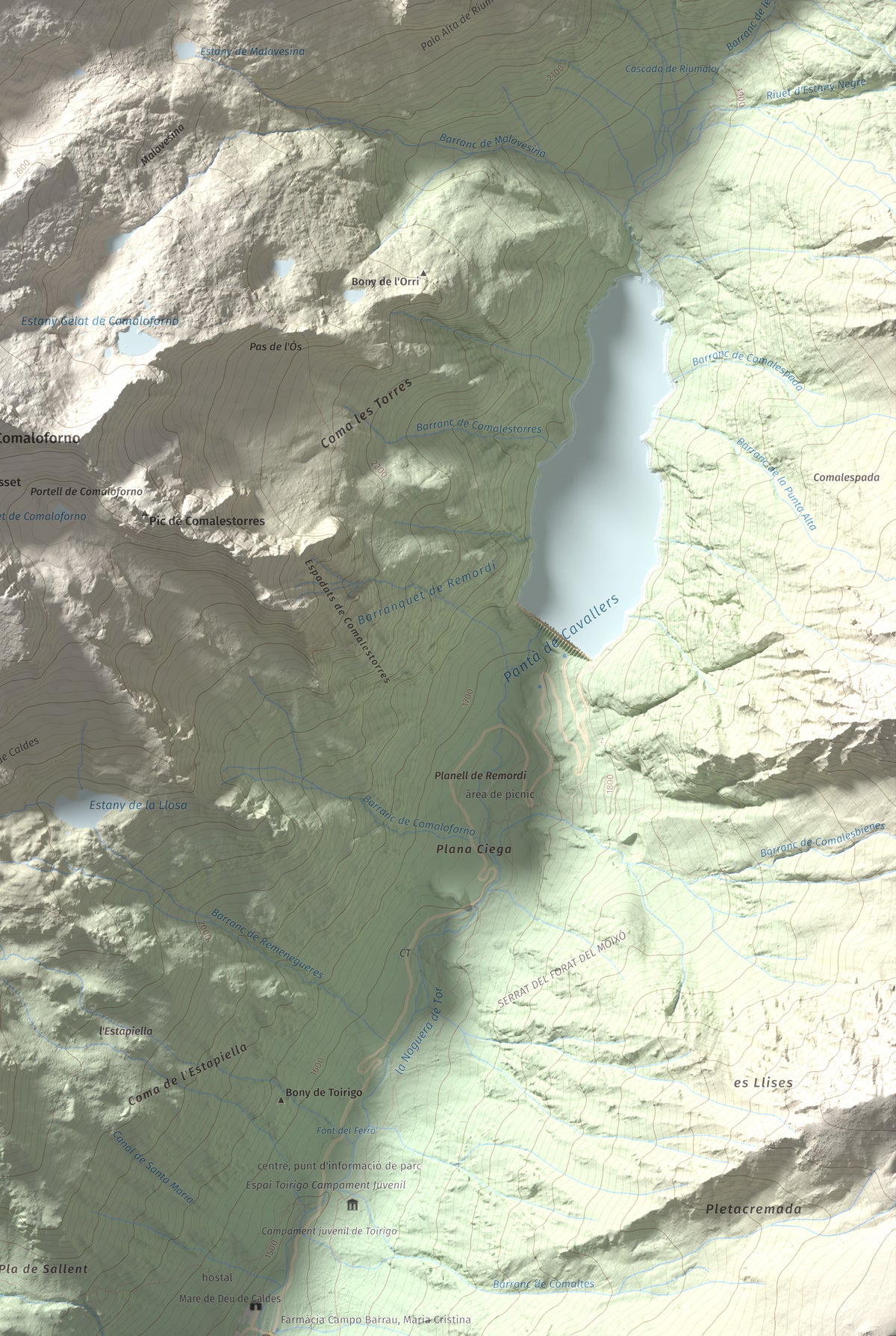 Mapa de relieve de Besiberri Nord, 3008 m, Alta Ribagorça · Val d'Aran, lámina 100 Cims de Trobart. Detalle de la zona inferior derecha. 61 × 91 cm.