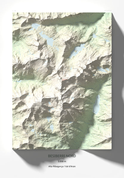 Mapa de relieve de Besiberri Nord, 3008 m, Alta Ribagorça · Val d'Aran, lámina 100 Cims de Trobart 70 × 100 cm.