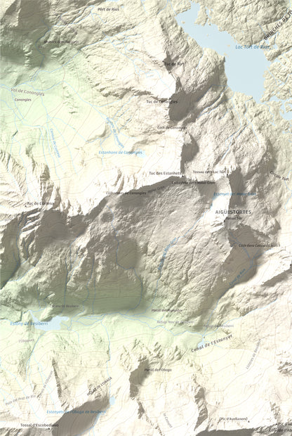 Mapa de relieve de Besiberri Sud, 3023 m, Alta Ribagorça, lámina 100 Cims de Trobart. Detalle de la zona superior izquierda. 61 × 91 cm.