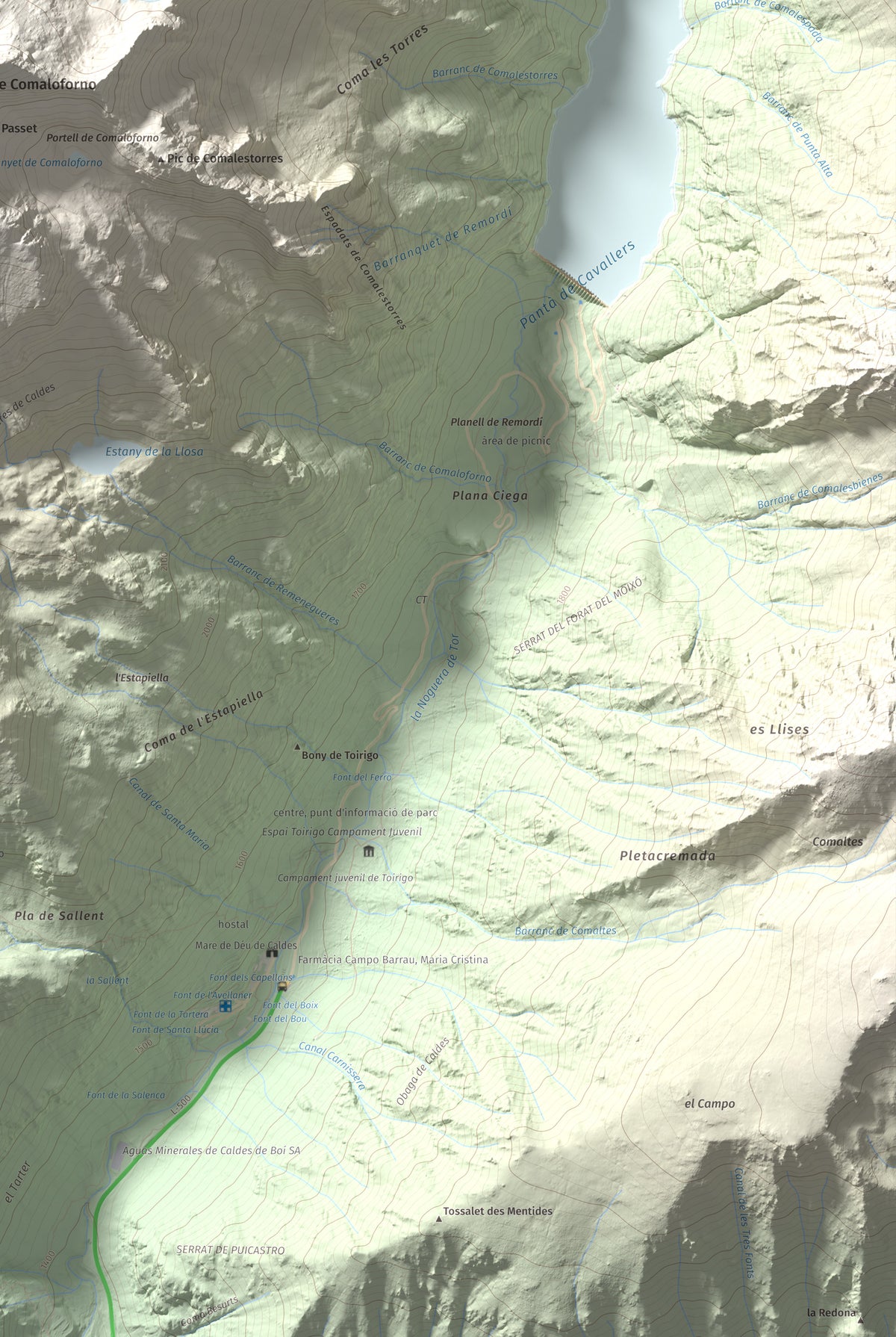 Mapa de relieve de Besiberri Sud, 3023 m, Alta Ribagorça, lámina 100 Cims de Trobart. Detalle de la zona inferior derecha. 61 × 91 cm.
