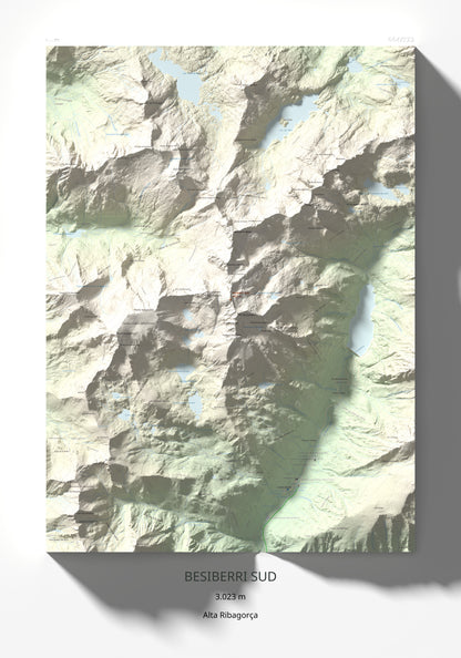 Mapa de relieve de Besiberri Sud, 3023 m, Alta Ribagorça, lámina 100 Cims de Trobart 70 × 100 cm.